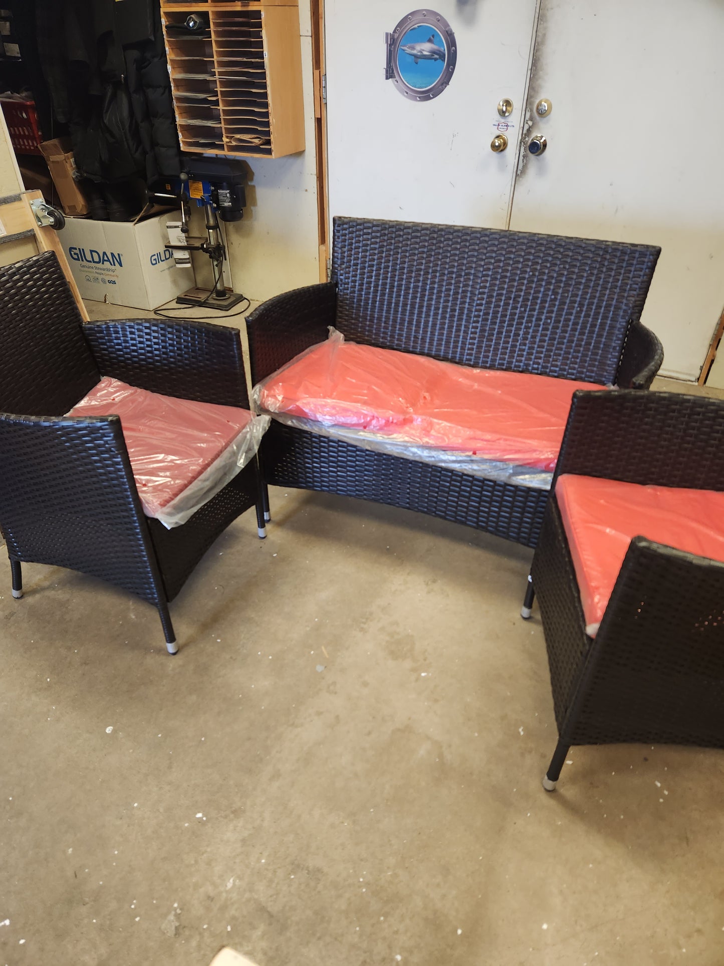 3 Pieces Comfortable Rattan Outdoor Set-Red - (Mismatch Cushions and No Coffee Table)