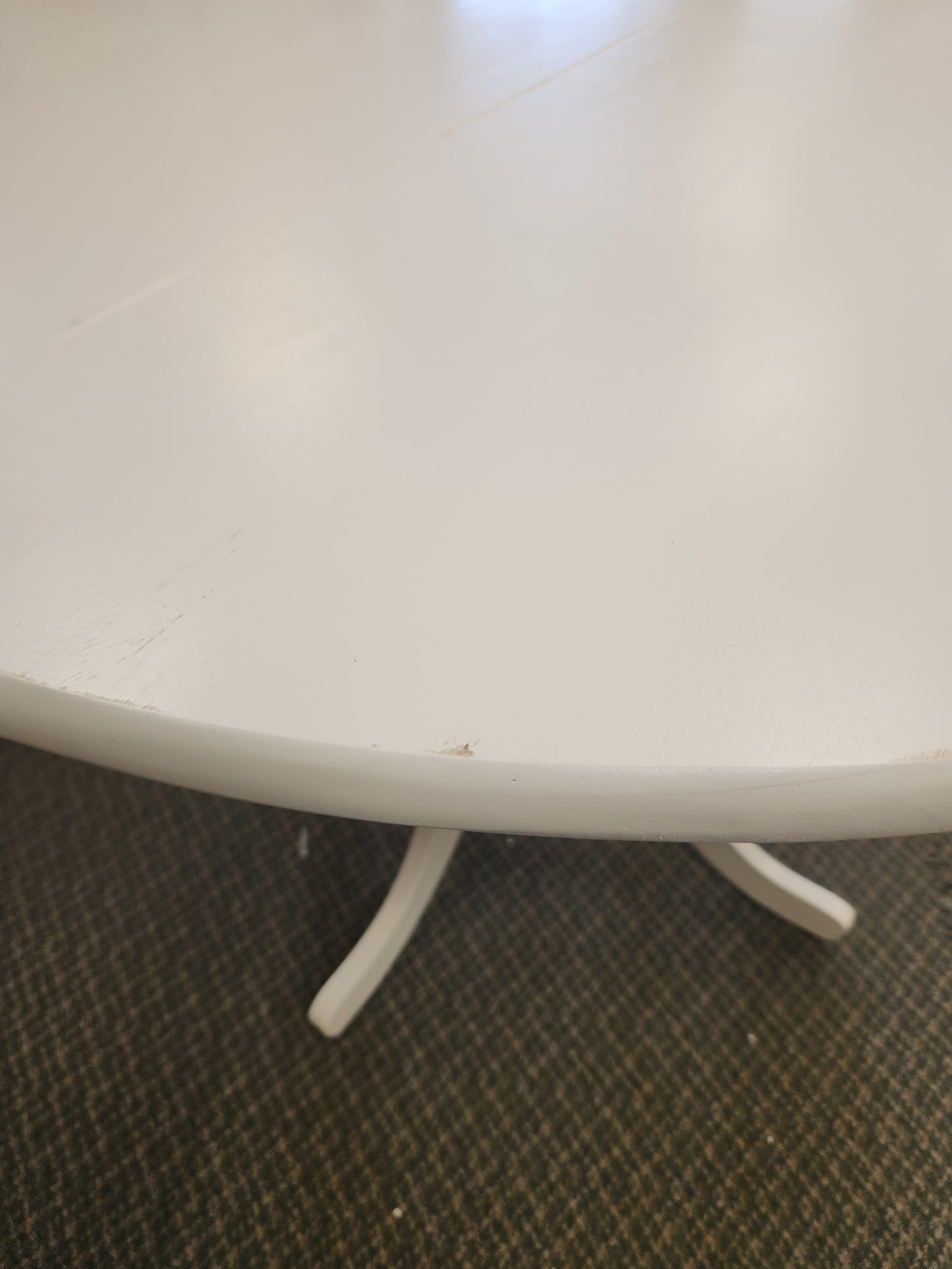 Wooden Dining Table with Round Tabletop and Curved Trestle Legs-White - Scratch and Dent, (Fully Assembled)