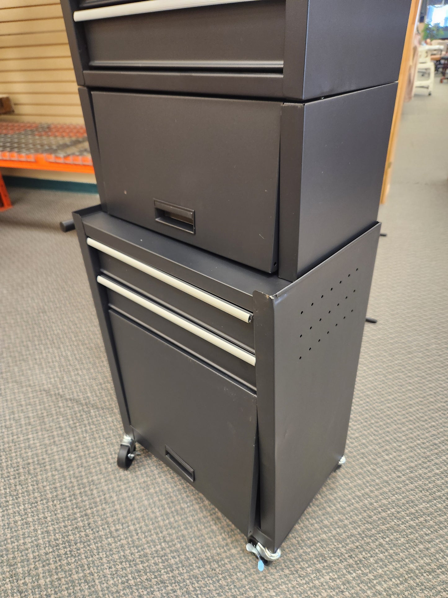 Tool Chest with Heightening Cabinet-Black, Fully Assembled (Damaged in Shipping)
