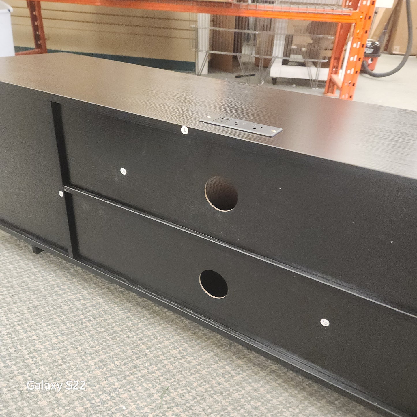 SPECIAL - Mid-century modern TV stand with power outlet- Black - Assembled [See Description]