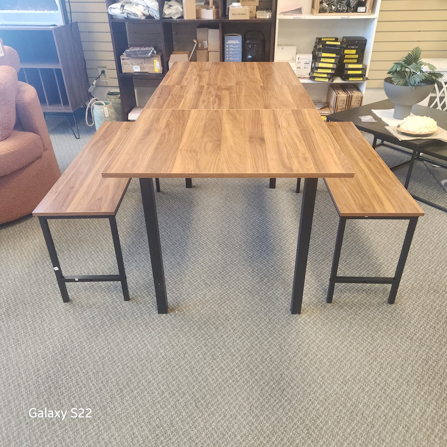 3 Piece Extendable Dining Table Set for 4-6 with 2 Benches-Brown (Assembled)