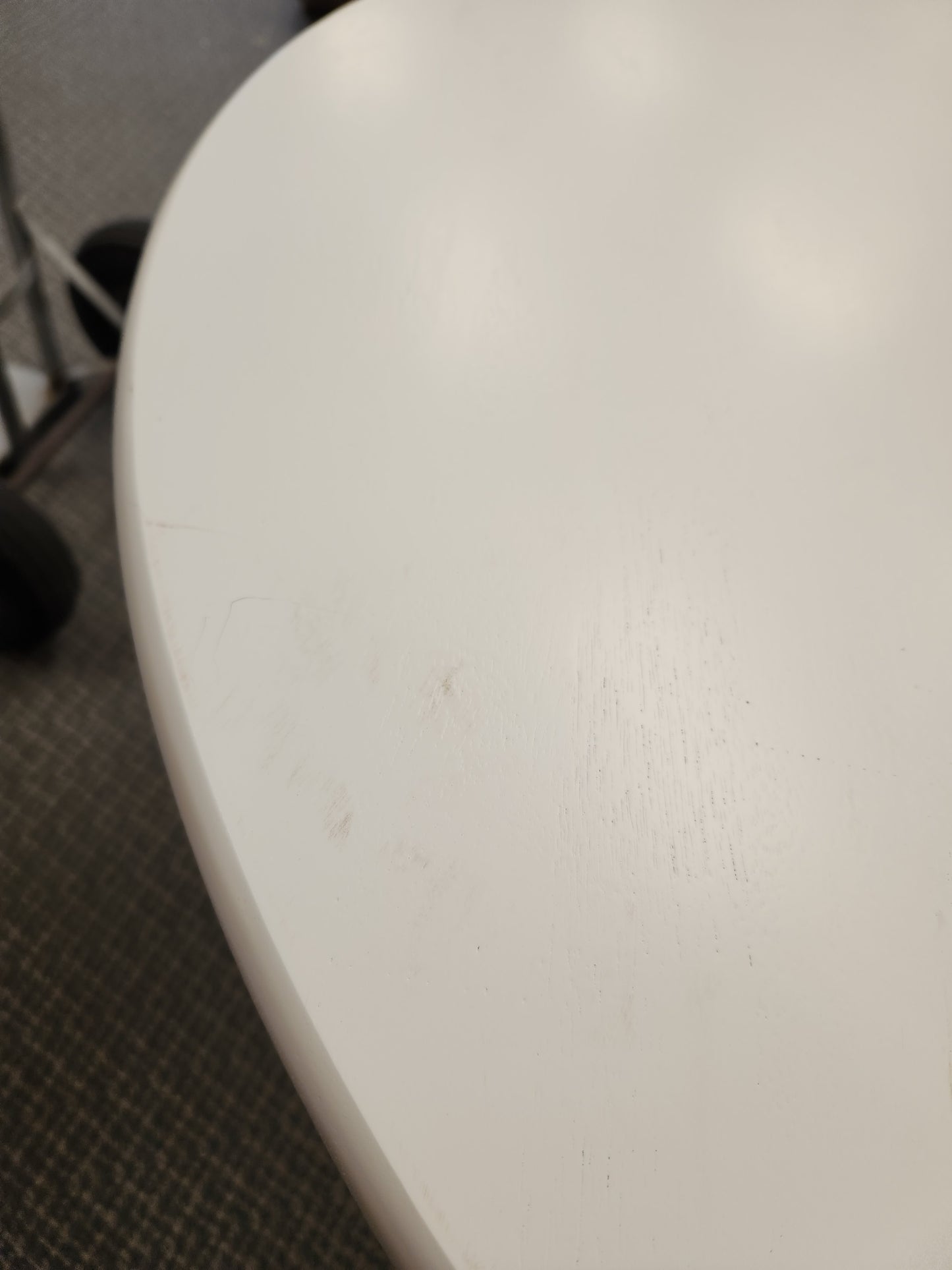 Wooden Dining Table with Round Tabletop and Curved Trestle Legs-White - Scratch and Dent, (Fully Assembled)