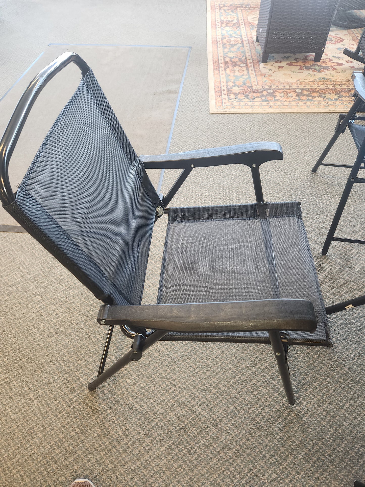 6 Pieces Patio Dining Set Folding Chairs Glass Table and Umbrella -Black (Scratch and Dent)