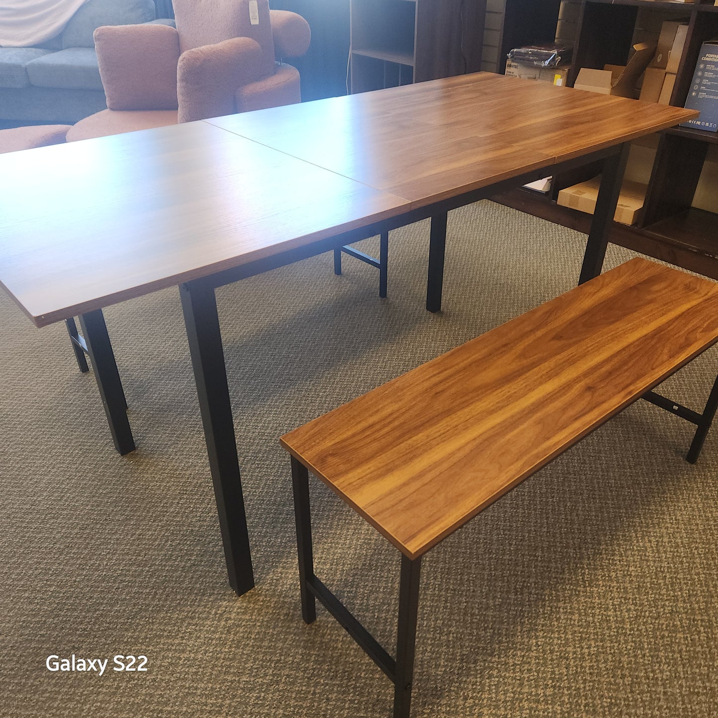 3 Piece Extendable Dining Table Set for 4-6 with 2 Benches-Brown (Assembled)