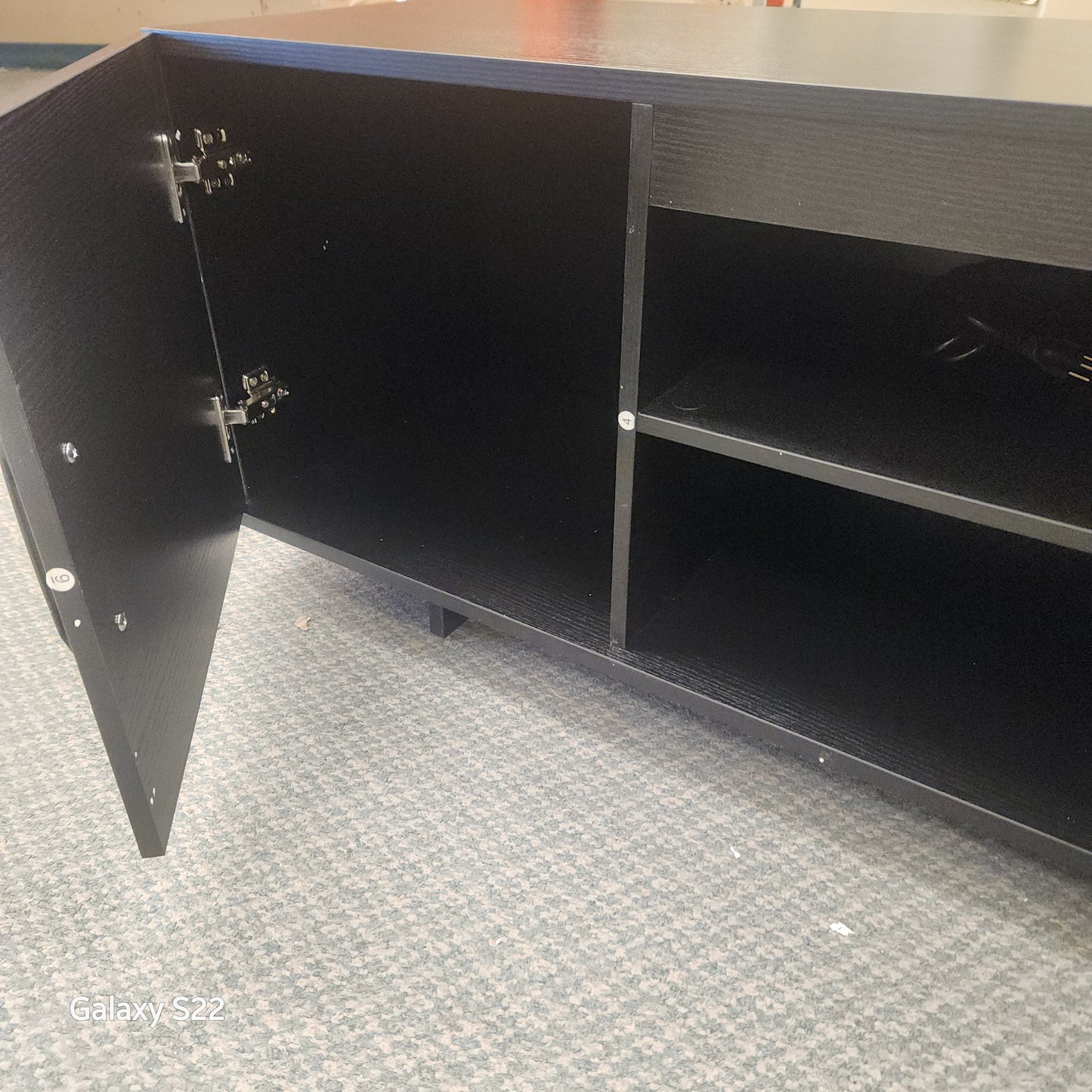 SPECIAL - Mid-century modern TV stand with power outlet- Black - Assembled [See Description]