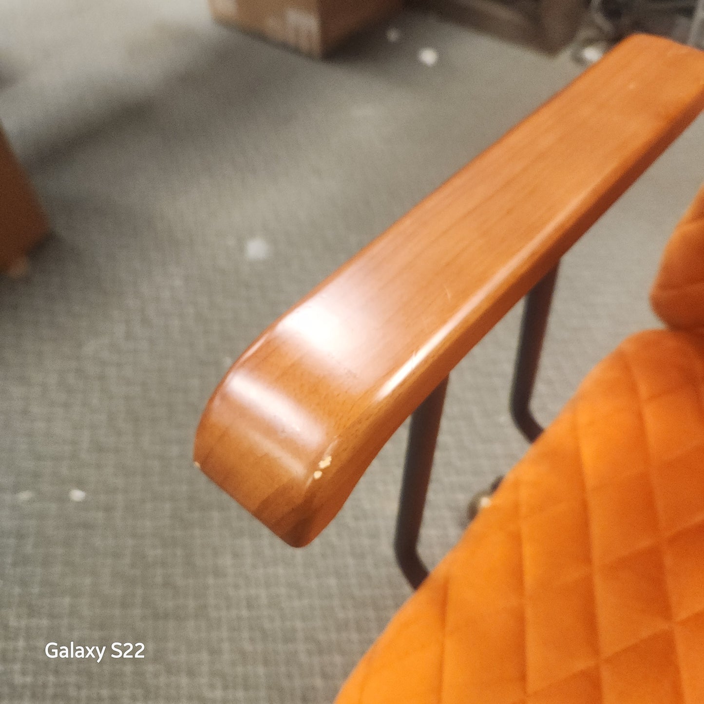 SPECIAL - Velvet Home Office Chair with Wooden Armrest - Orange (Shipping Damage)