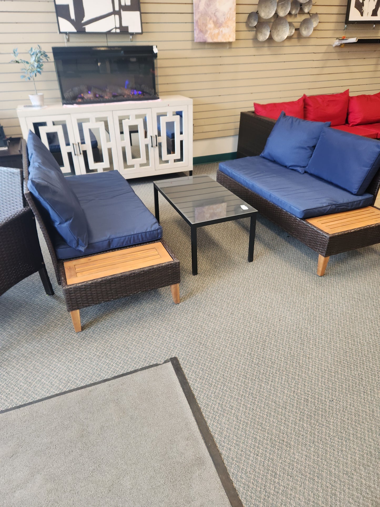 3 Pieces Patio Cushioned Rattan Furniture Set -Navy (Mismatched Table and One Cushion)