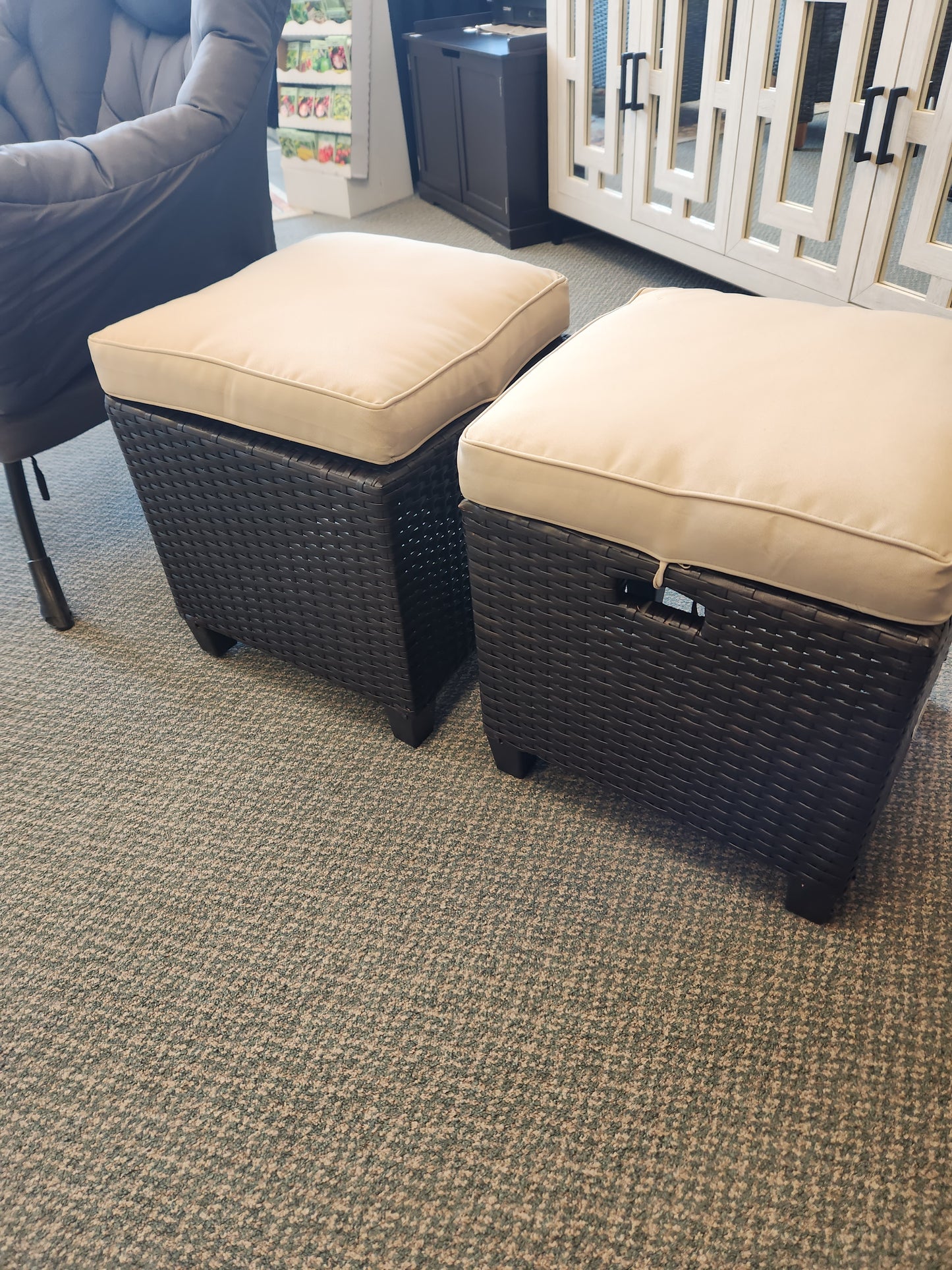 2 Pcs Patio Rattan Ottoman Cushioned Seat Foot Rest- Light Brown  (Fully Assembled)