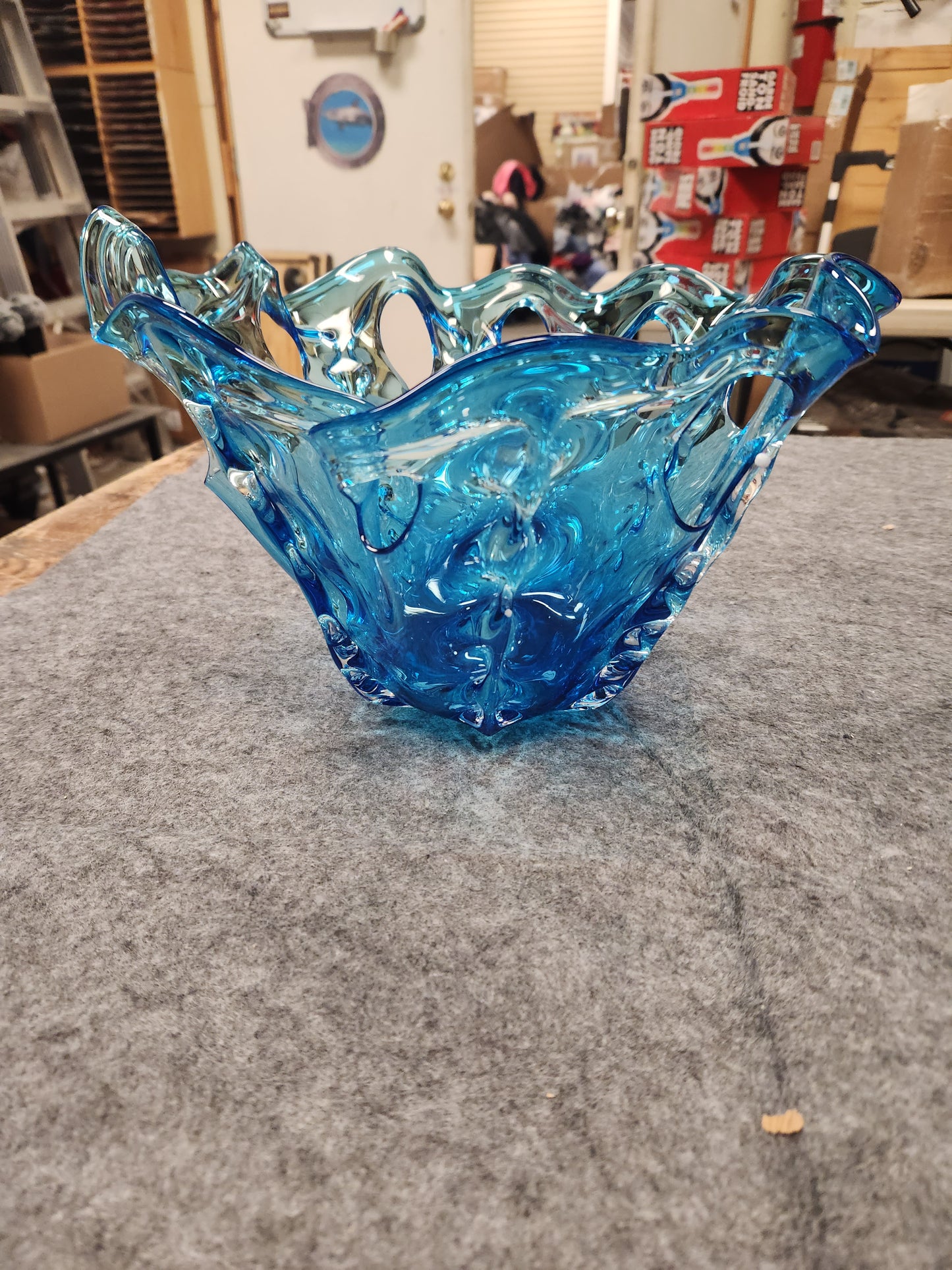 8 Inch Pamela Aqua Blue Glass Decorative Fruit Bowl