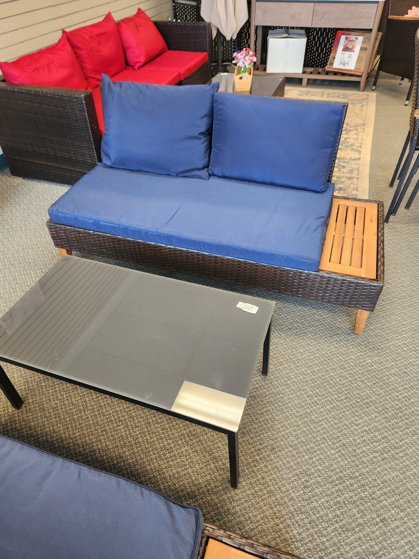3 Pieces Patio Cushioned Rattan Furniture Set -Navy (Mismatched Table and One Cushion)