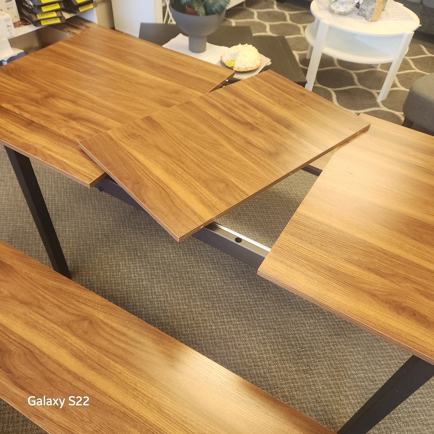 3 Piece Extendable Dining Table Set for 4-6 with 2 Benches-Brown (Assembled)