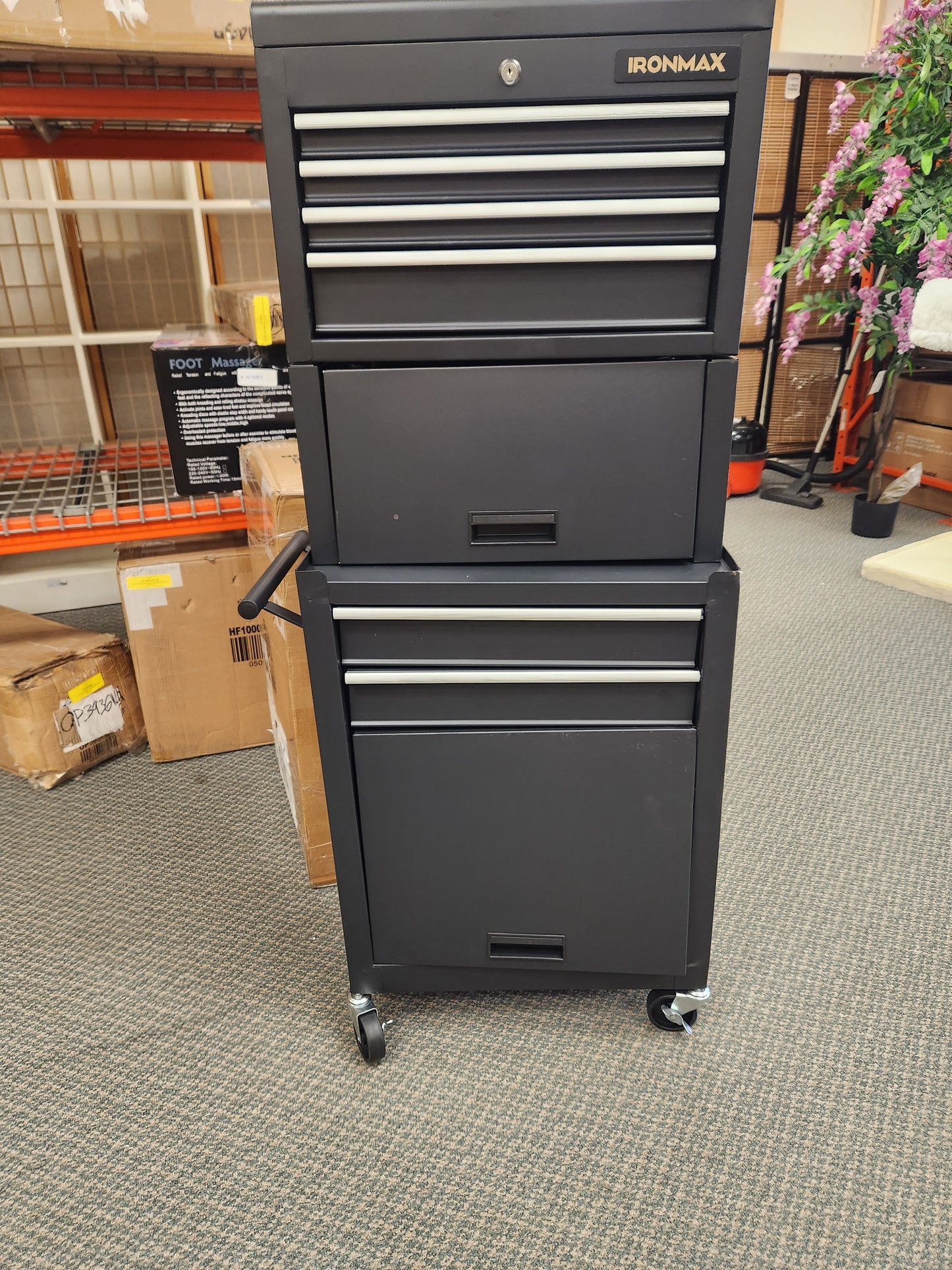 Tool Chest with Heightening Cabinet-Black, Fully Assembled (Damaged in Shipping)