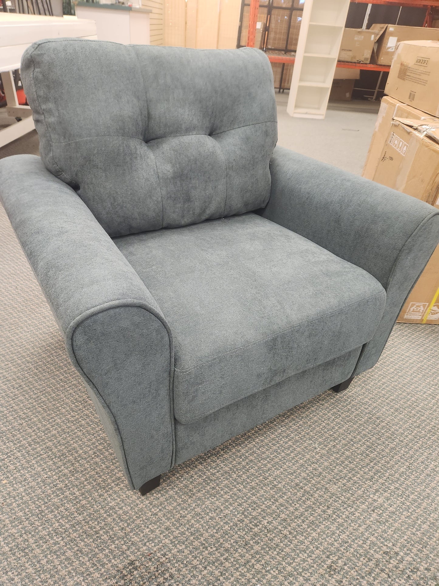 Modern Upholstered Accent Chair with Rubber Wood Legs-Gray/Green