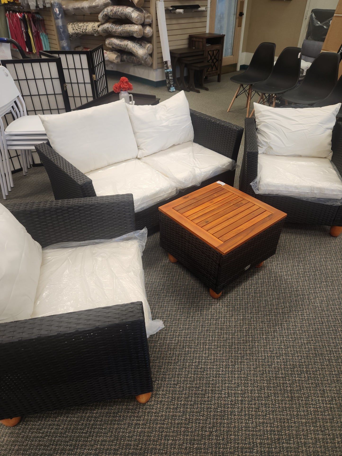 4 Pieces Outdoor Conversation Set with Storage Coffee Table - White - [Factory Defect] (Assembled)