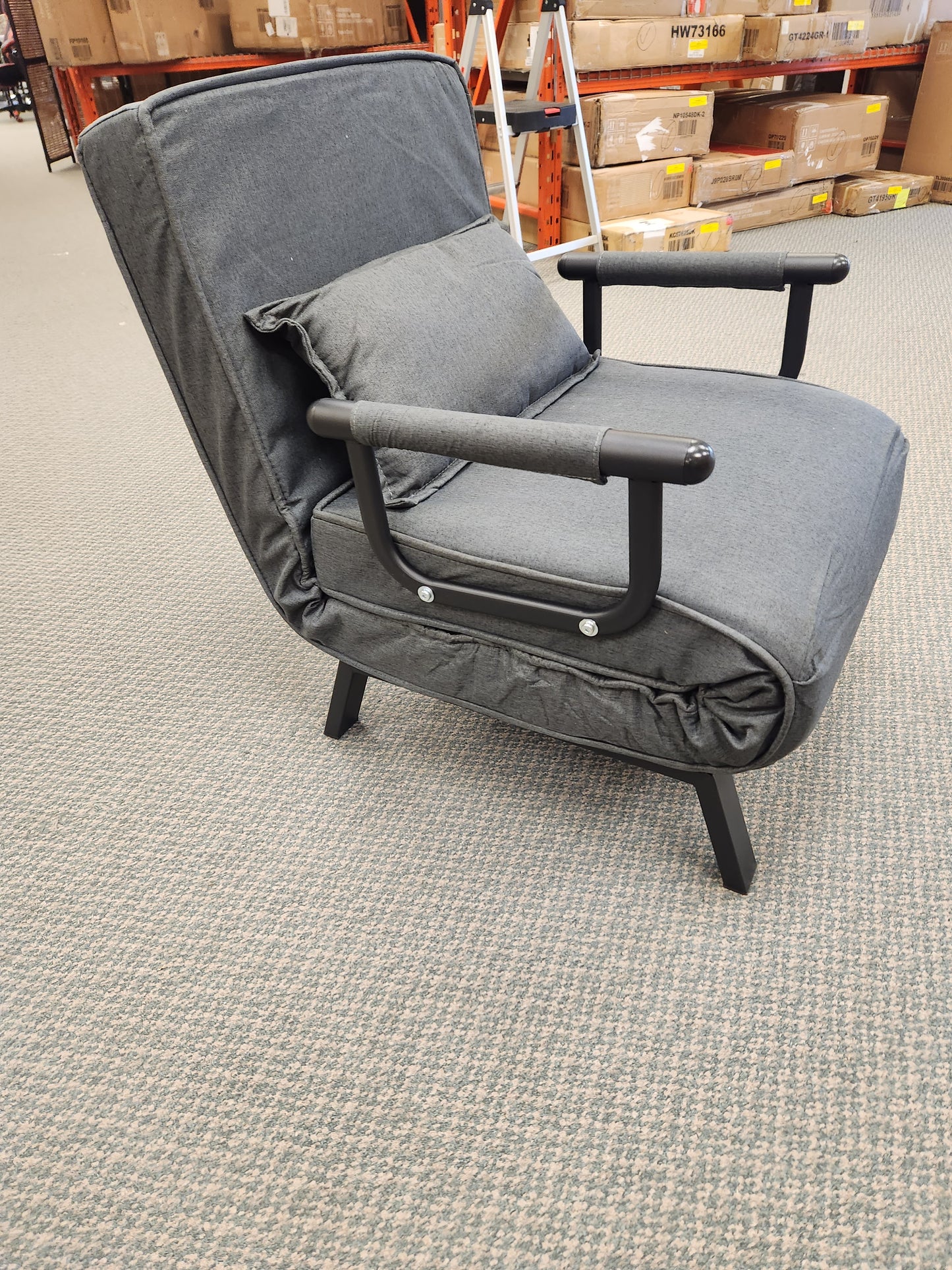 Folding 6 Position Convertible Sleeper Bed Armchair Lounge Couch with Pillow-Gray/ Black Legs