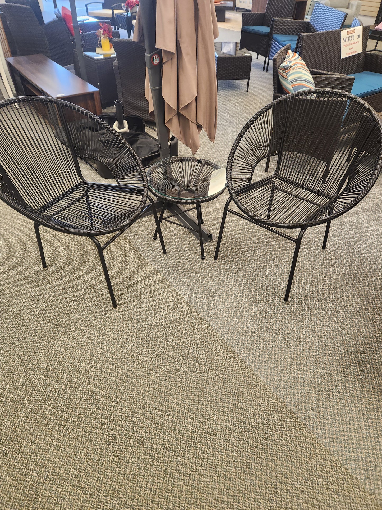TAX FREE - 3 Piece Patio Furniture Set, Tempered Glass Tabletop, Bistro Set for Garden, Black