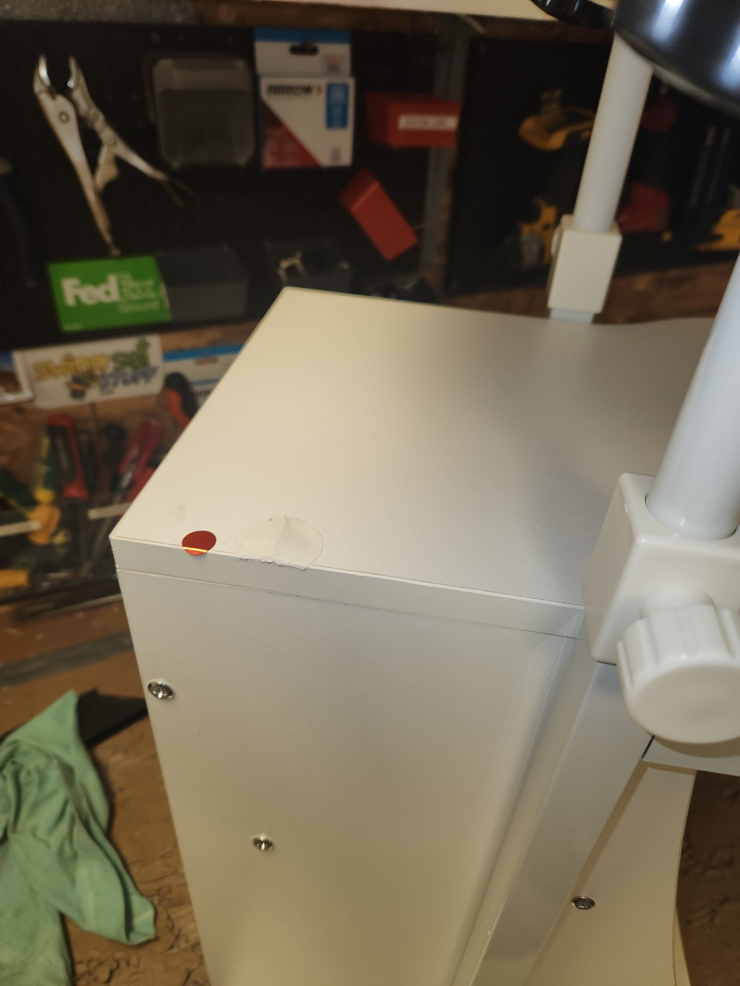 Adjustable Mobile Standing Desk Cart with Tilt Desktop and Cabinet-White (Scratch and Dent)