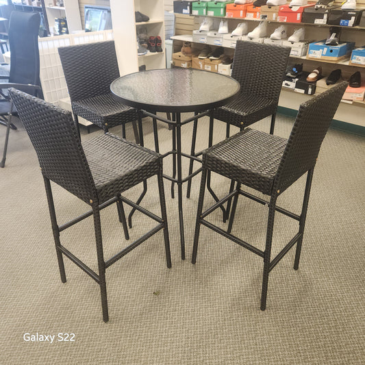 5 Pieces Outdoor Rattan Bistro Bar Stool Table Set
