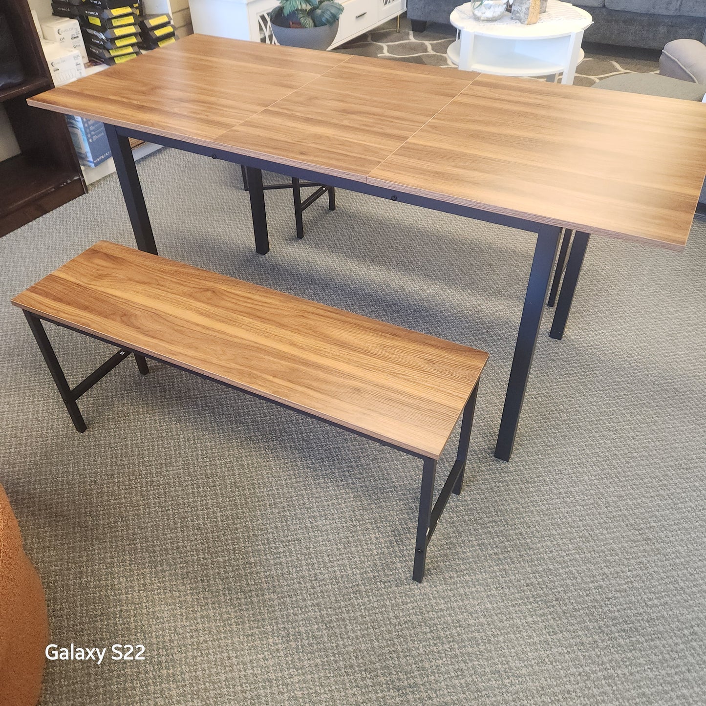 3 Piece Extendable Dining Table Set for 4-6 with 2 Benches-Brown (Assembled)