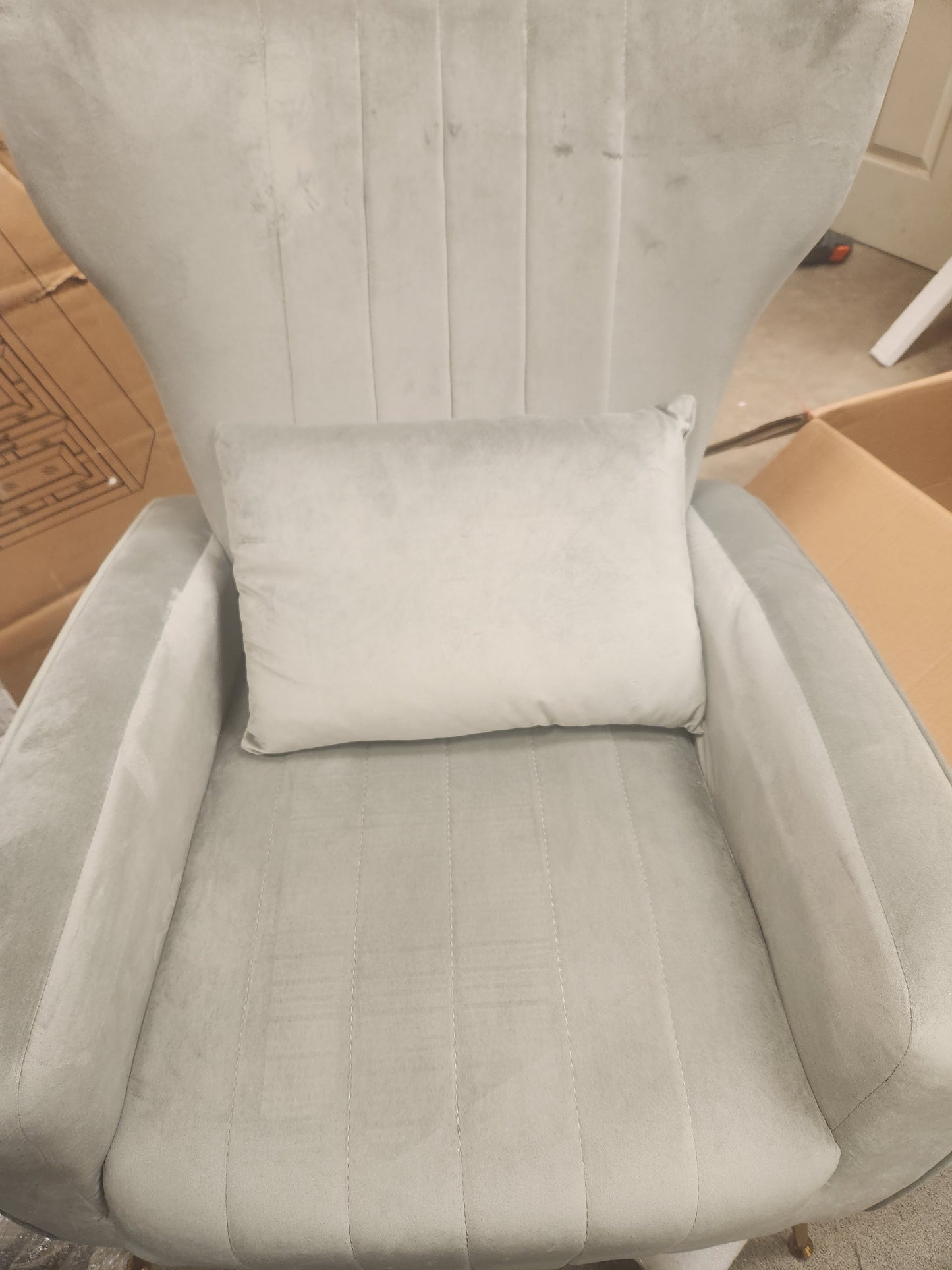 Velvet Upholstered Wingback Chair with Lumbar Pillow-Gray (Scratch and Dent)