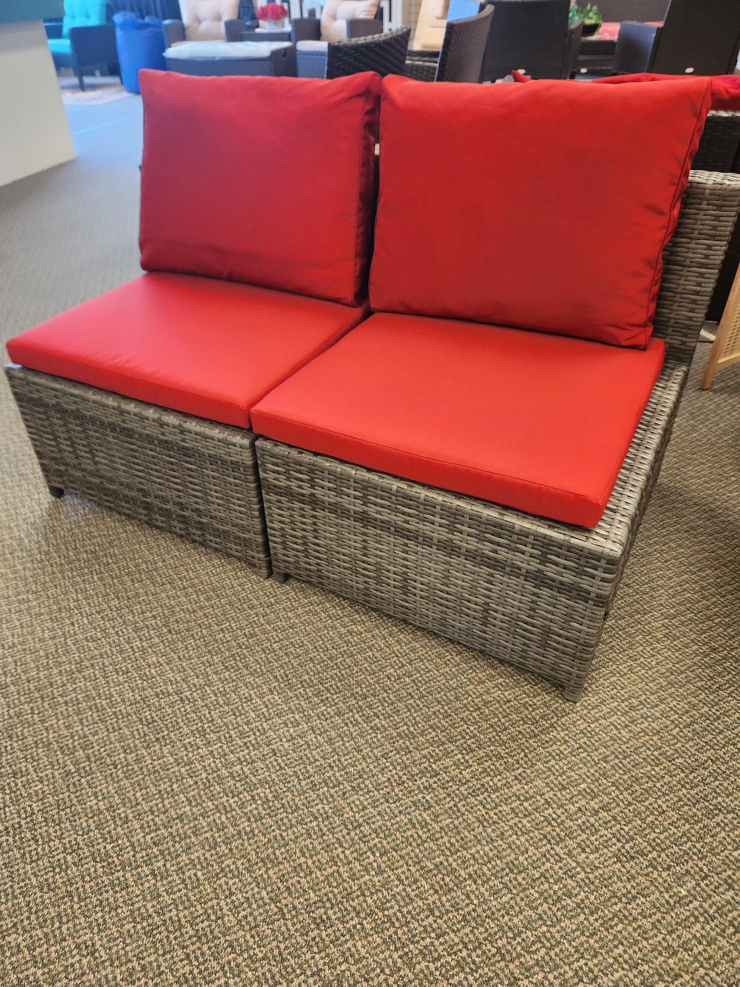 SPECIAL - 2Pcs Patio Rattan Furniture Set, Cushioned -Red (Fully Assembled)