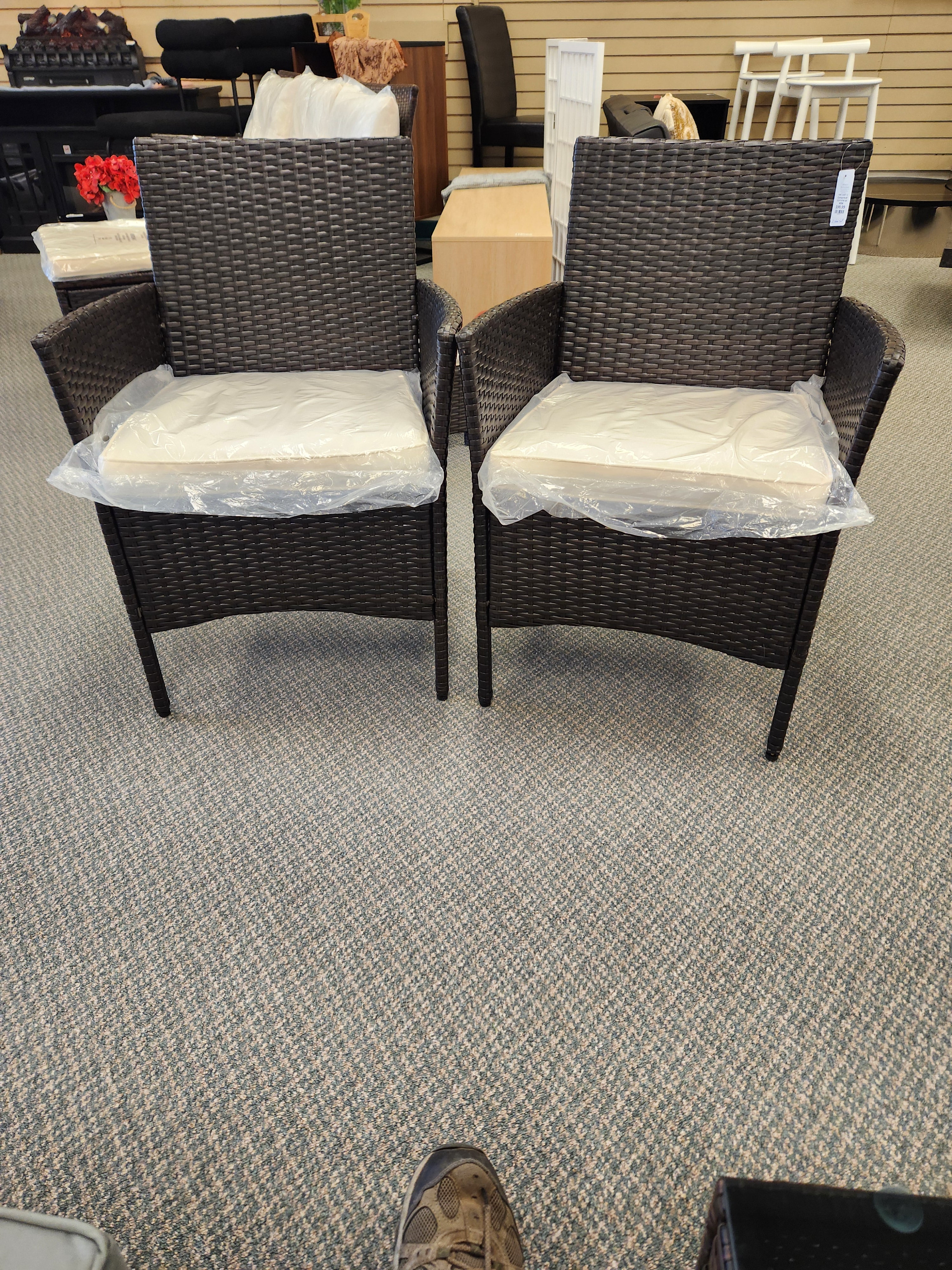 2 Piece Patio Rattan Chair Set with Cozy Seat Cushions-White (Fully As ...