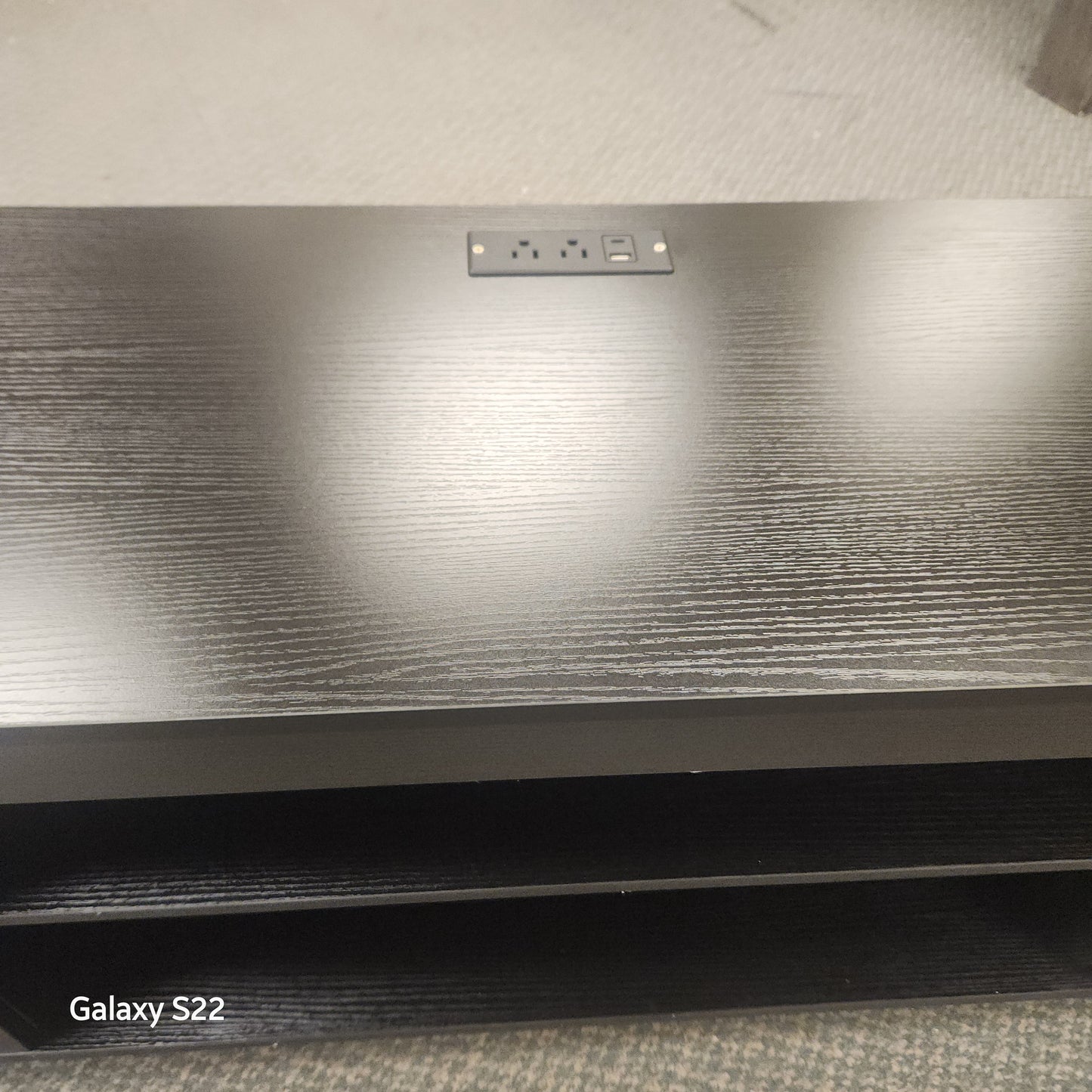 SPECIAL - Mid-century modern TV stand with power outlet- Black - Assembled [See Description]