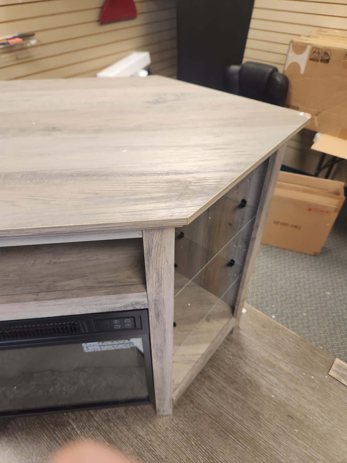 Fireplace Corner TV Stand with LED Lights and Smart APP Control for 50 Inches TV-Gray (Scratch and Dent)