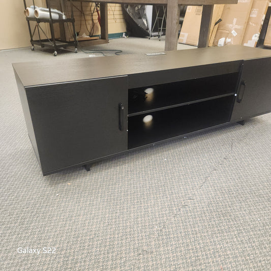 SPECIAL - Mid-century modern TV stand with power outlet- Black - Assembled [See Description]