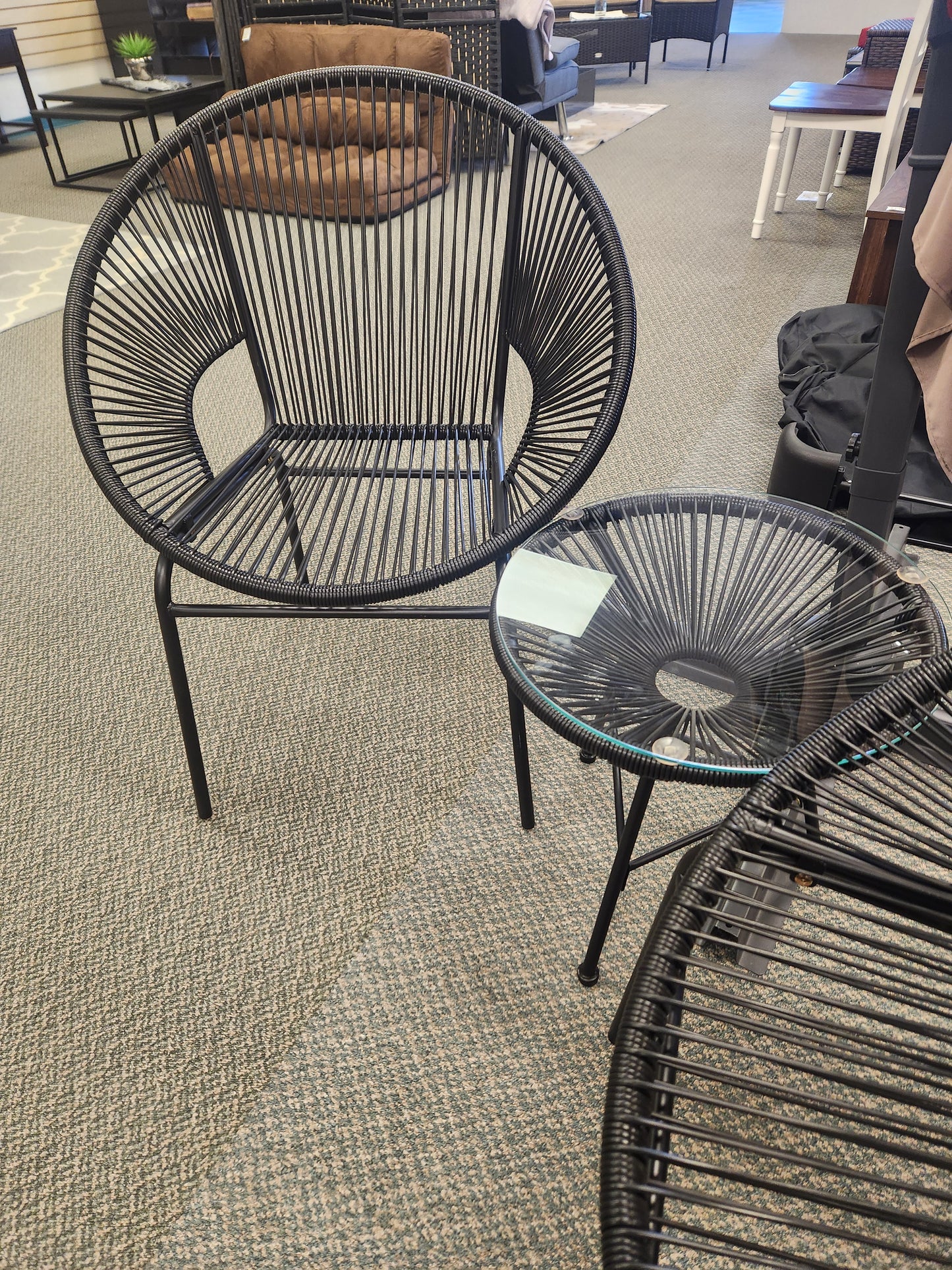 TAX FREE - 3 Piece Patio Furniture Set, Tempered Glass Tabletop, Bistro Set for Garden, Black