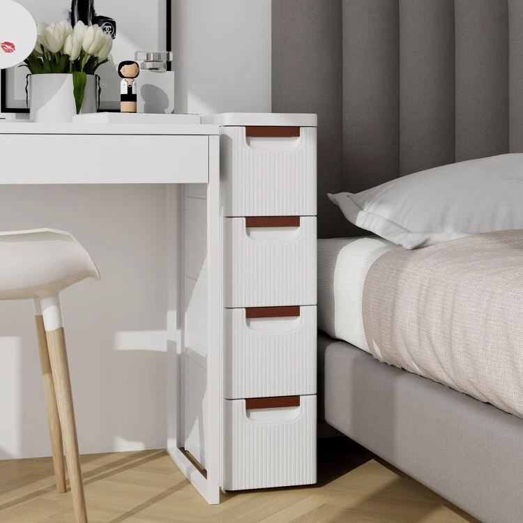Chest of 4-Drawers Rolling Organizer Narrow Storage Cabinet With Built-In Wheels