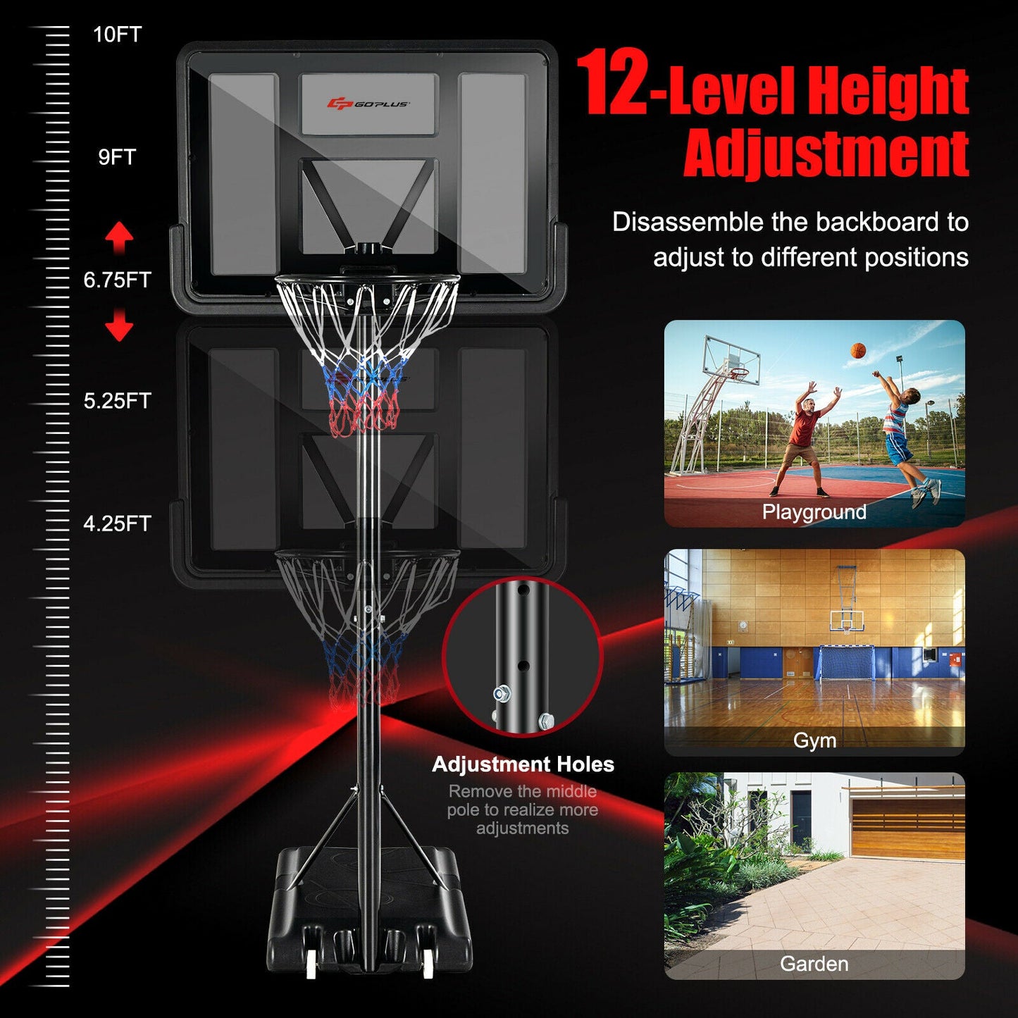 Adjustable Portable Basketball Hoop Stand with Shatterproof Backboard,  1 Box, unassembled
