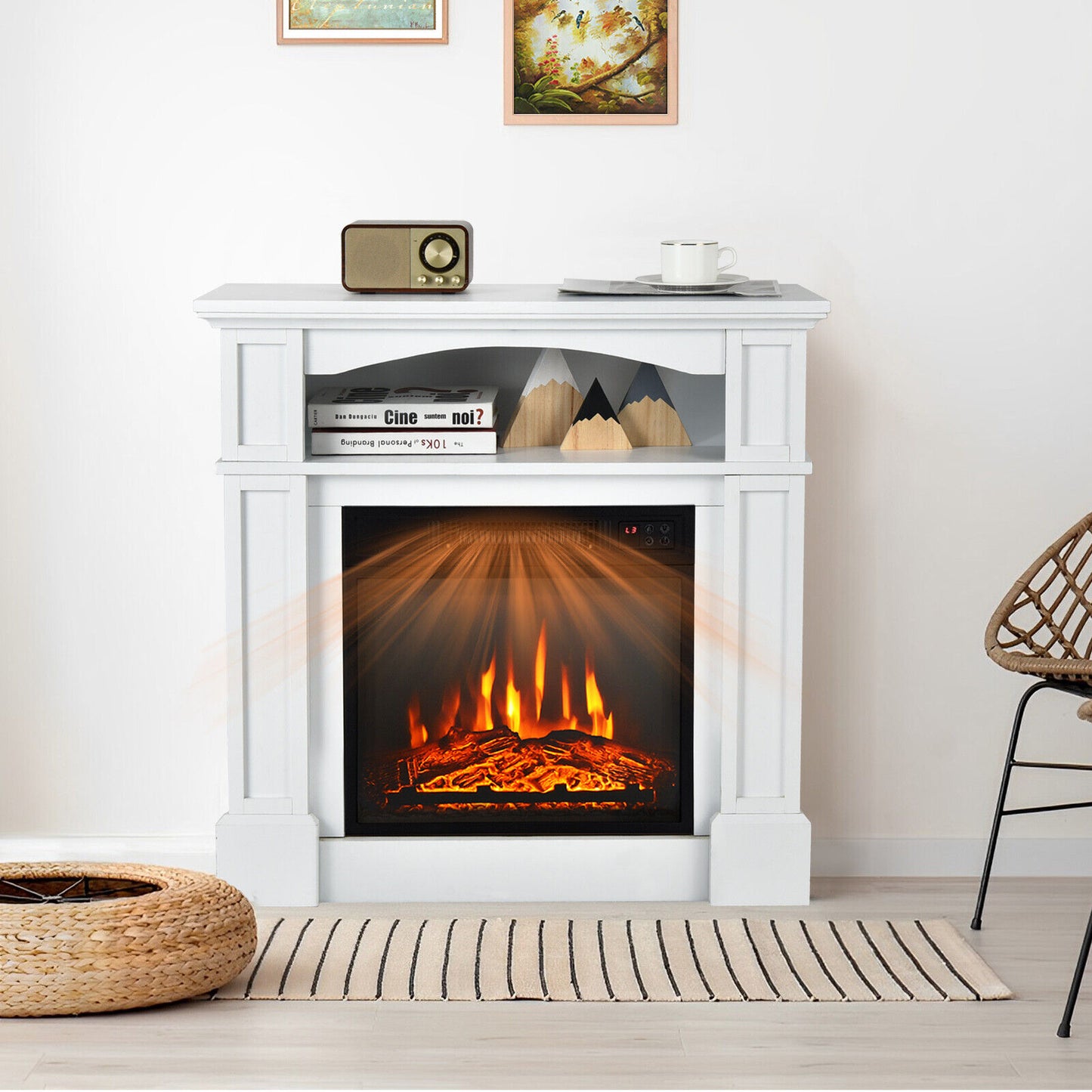 32" 1400W Electric Fireplace Mantel or TV Stand fireplace included, fully assembled