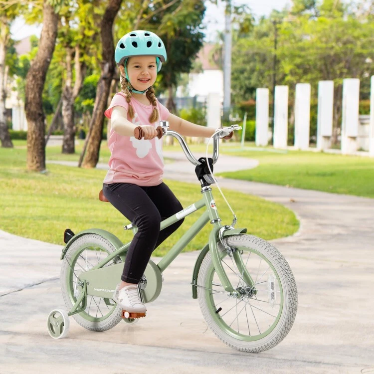 special customer return/tested, 16-Inch Kids Bike with Training Wheels and Adjustable Handlebar Seat-Green