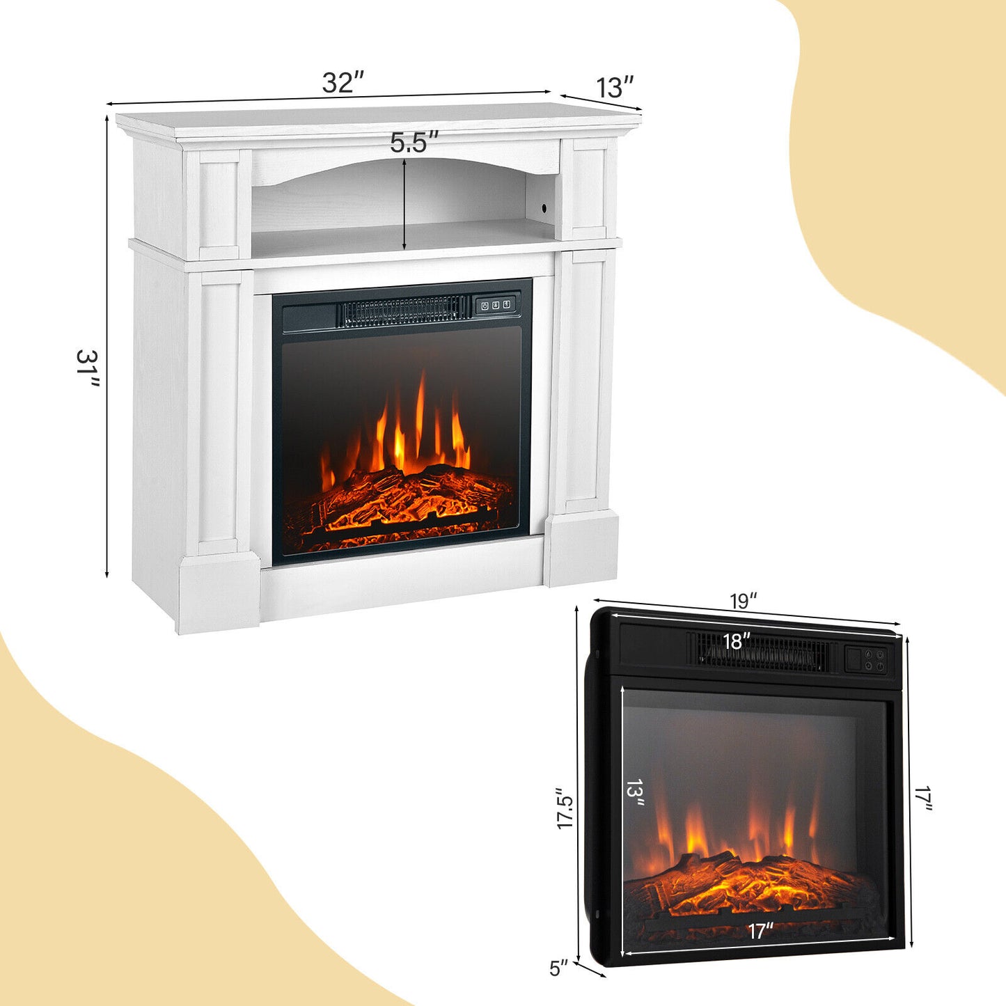 32" 1400W Electric Fireplace Mantel or TV Stand fireplace included, fully assembled