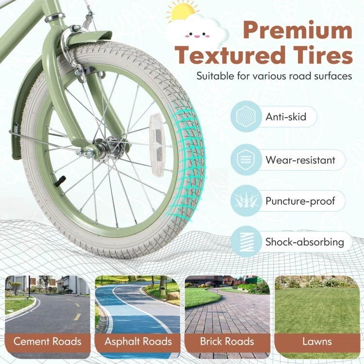 special customer return/tested, 16-Inch Kids Bike with Training Wheels and Adjustable Handlebar Seat-Green