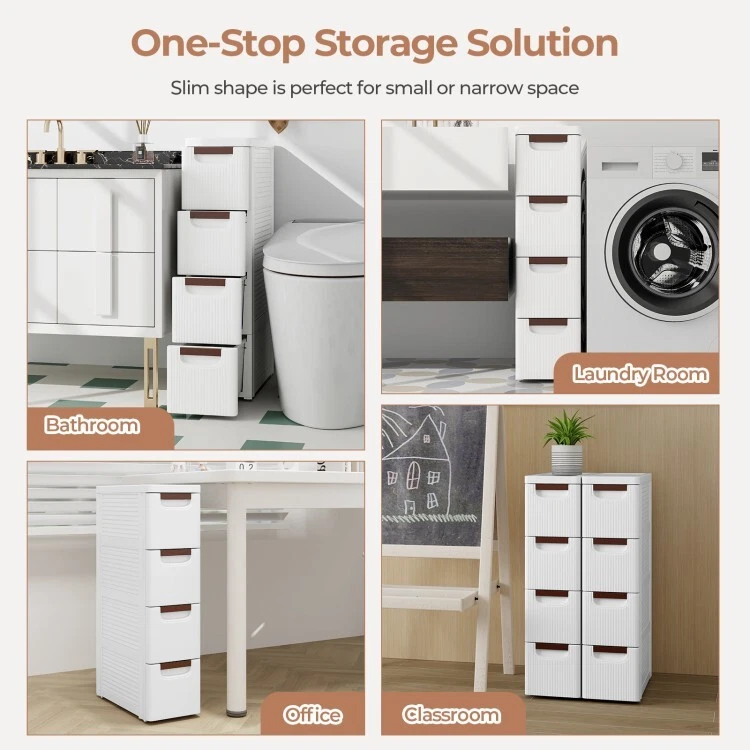 Chest of 4-Drawers Rolling Organizer Narrow Storage Cabinet With Built-In Wheels