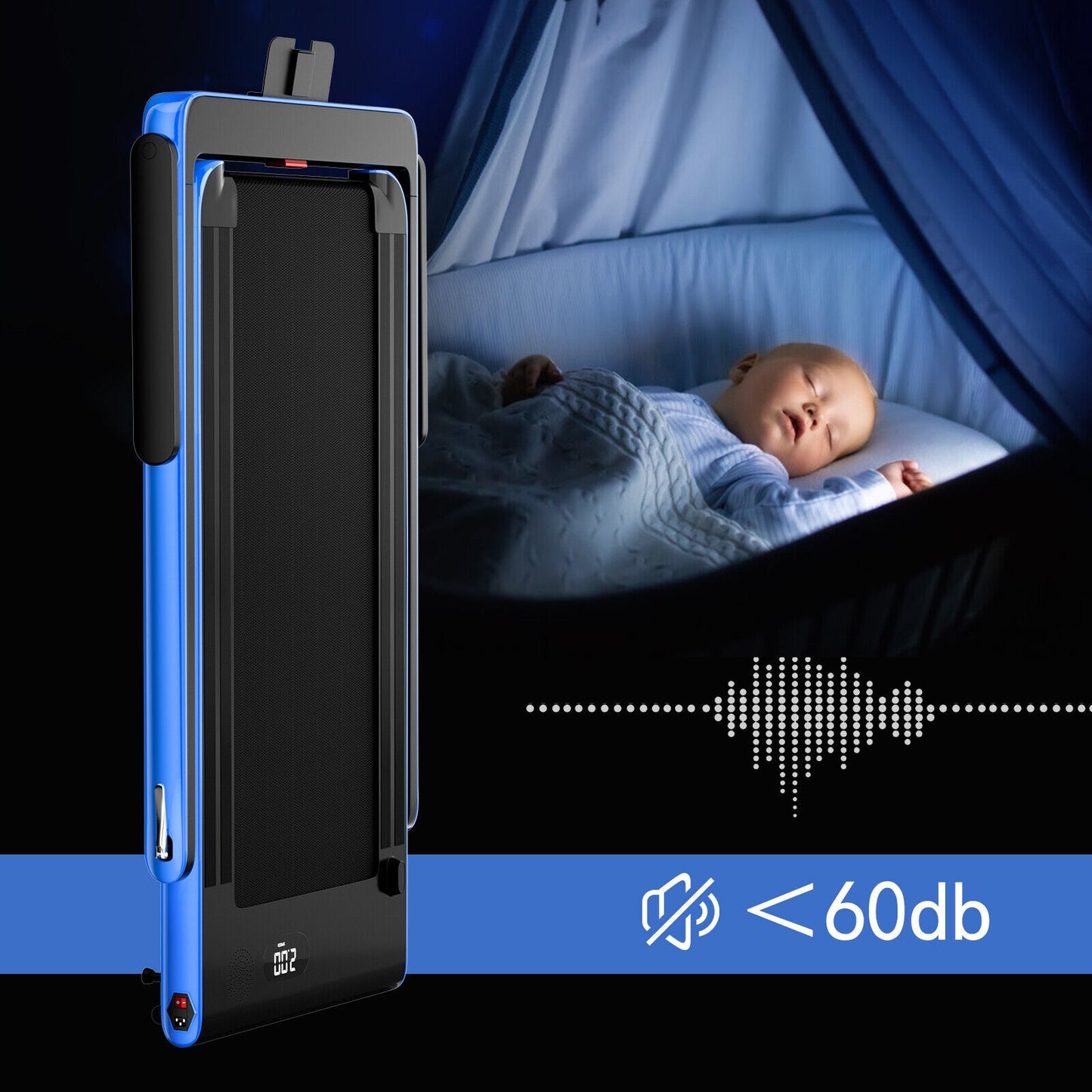 2.25HP 2 in 1 Folding Treadmill with APP Speaker Remote Control-Navy (Max: 265 lbs) [See description]