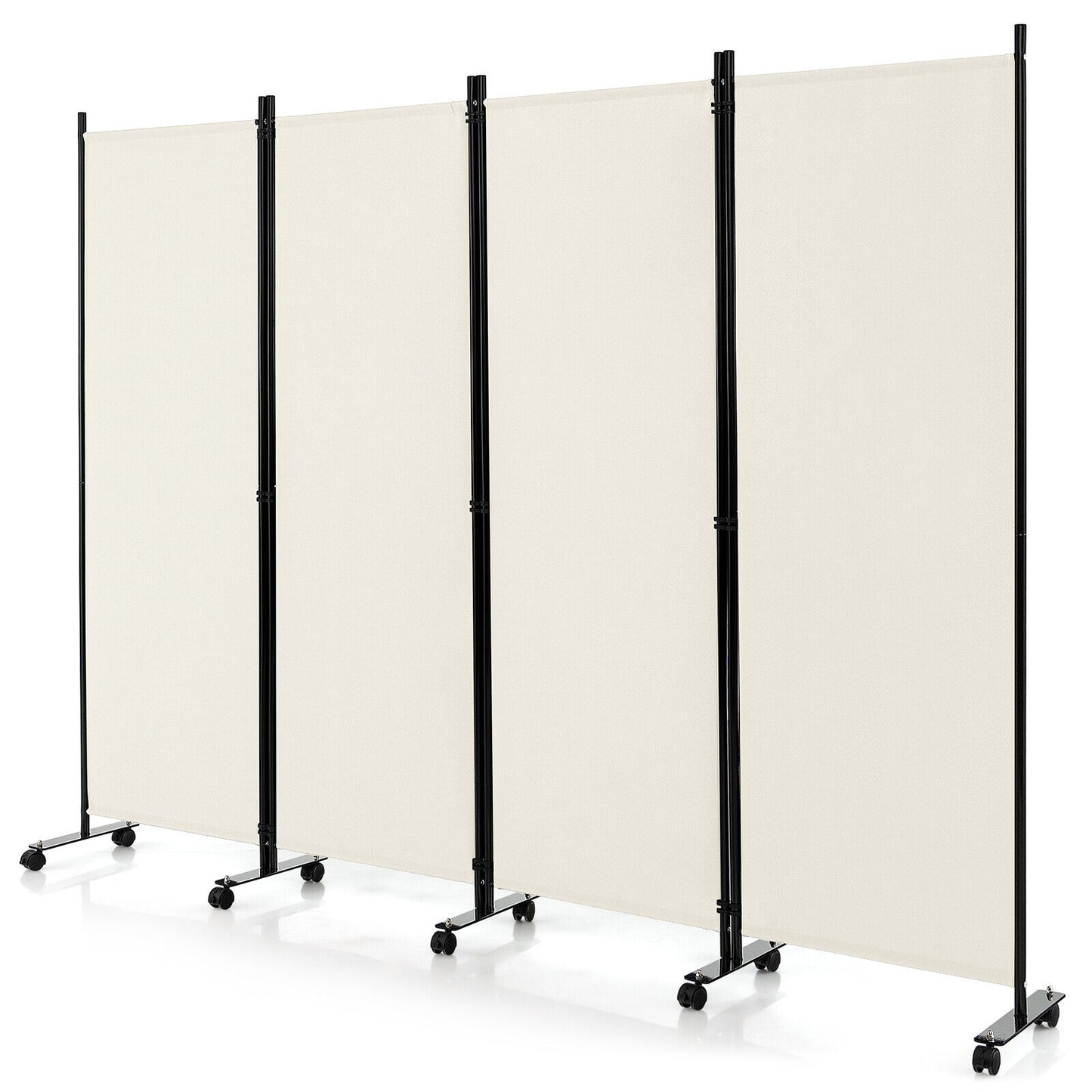 4-Panel Folding Room Divider 6FT Rolling Privacy Screen with Lockable Wheels White