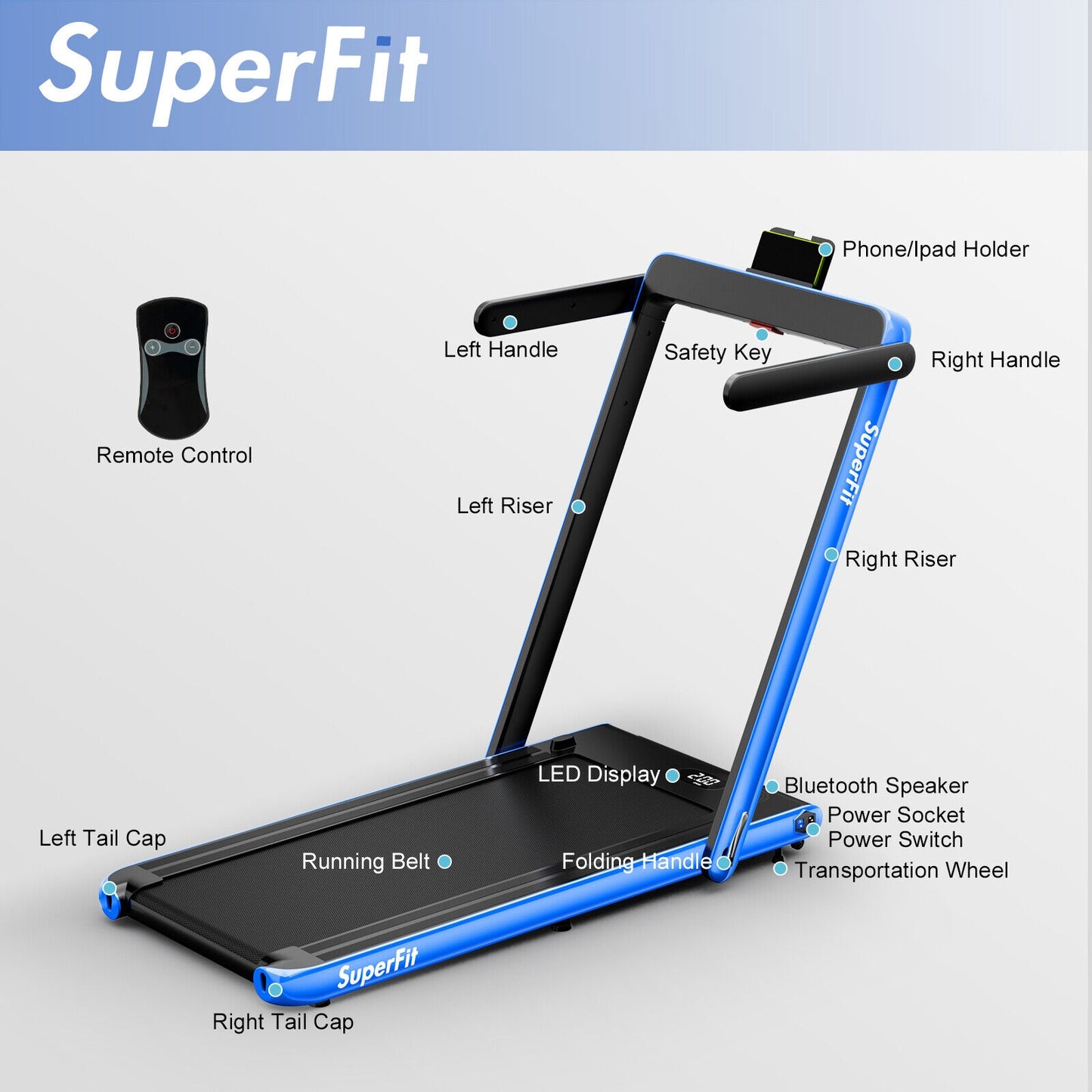 2.25HP 2 in 1 Folding Treadmill with APP Speaker Remote Control-Navy (Max: 265 lbs) [See description]