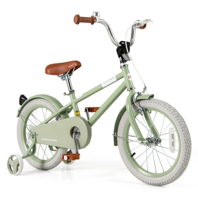 special customer return/tested, 16-Inch Kids Bike with Training Wheels and Adjustable Handlebar Seat-Green