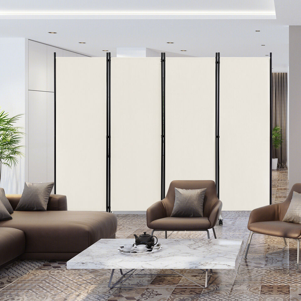 4-Panel Folding Room Divider 6FT Rolling Privacy Screen with Lockable Wheels White