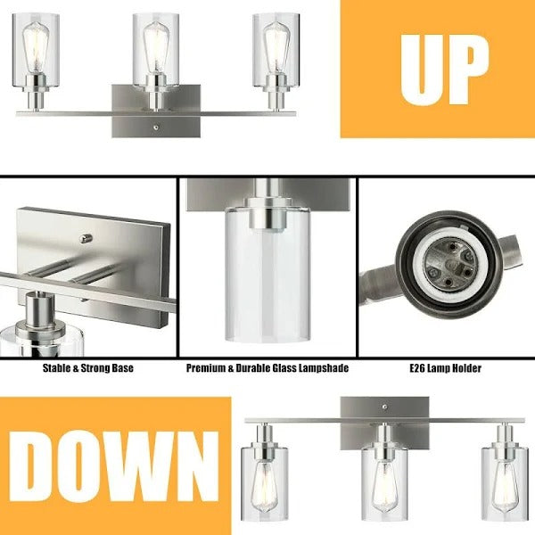 3-Light Wall Sconce Modern Bathroom Vanity Light Fixtures with Clear Glass Shade