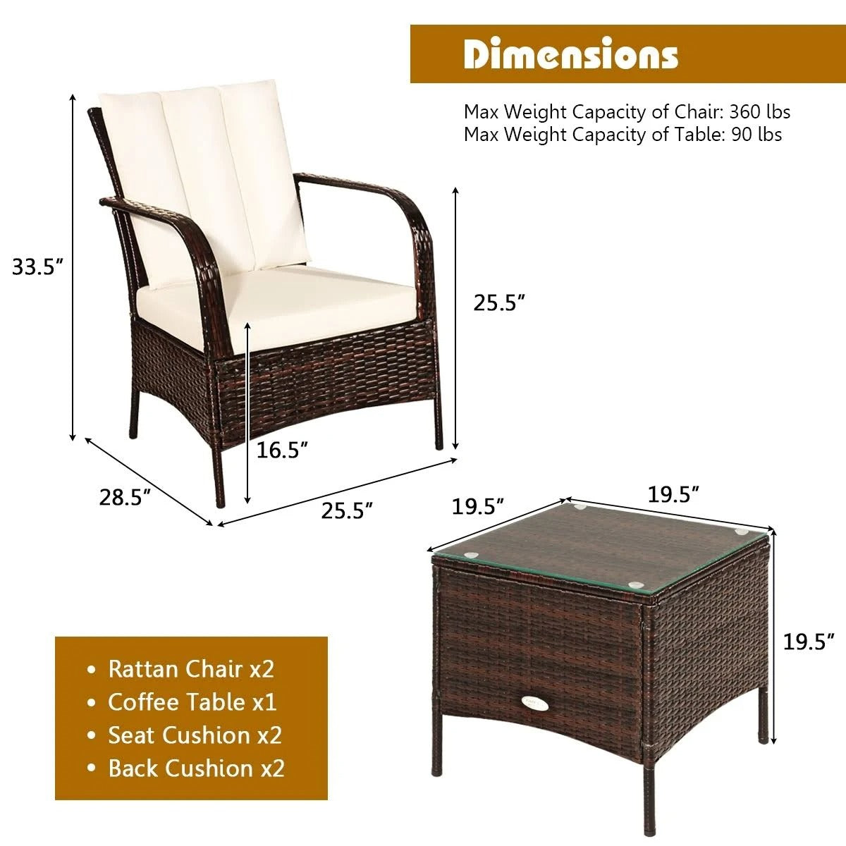 The Maurice 3 Piece Patio Rattan Furniture Set *FULLY ASSEMBLED ...