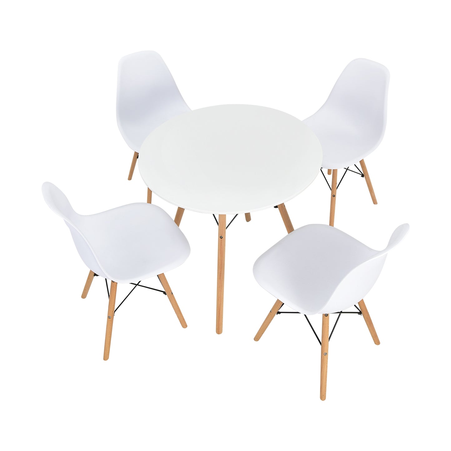 5 Pieces Table Set With Solid Wood Leg For Dining Room-White