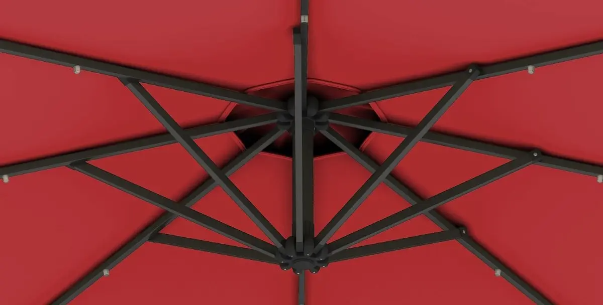 10 Feet Patio Offset Umbrella plus 40 Solar-Powered LED Lights-Wine in color, assembled