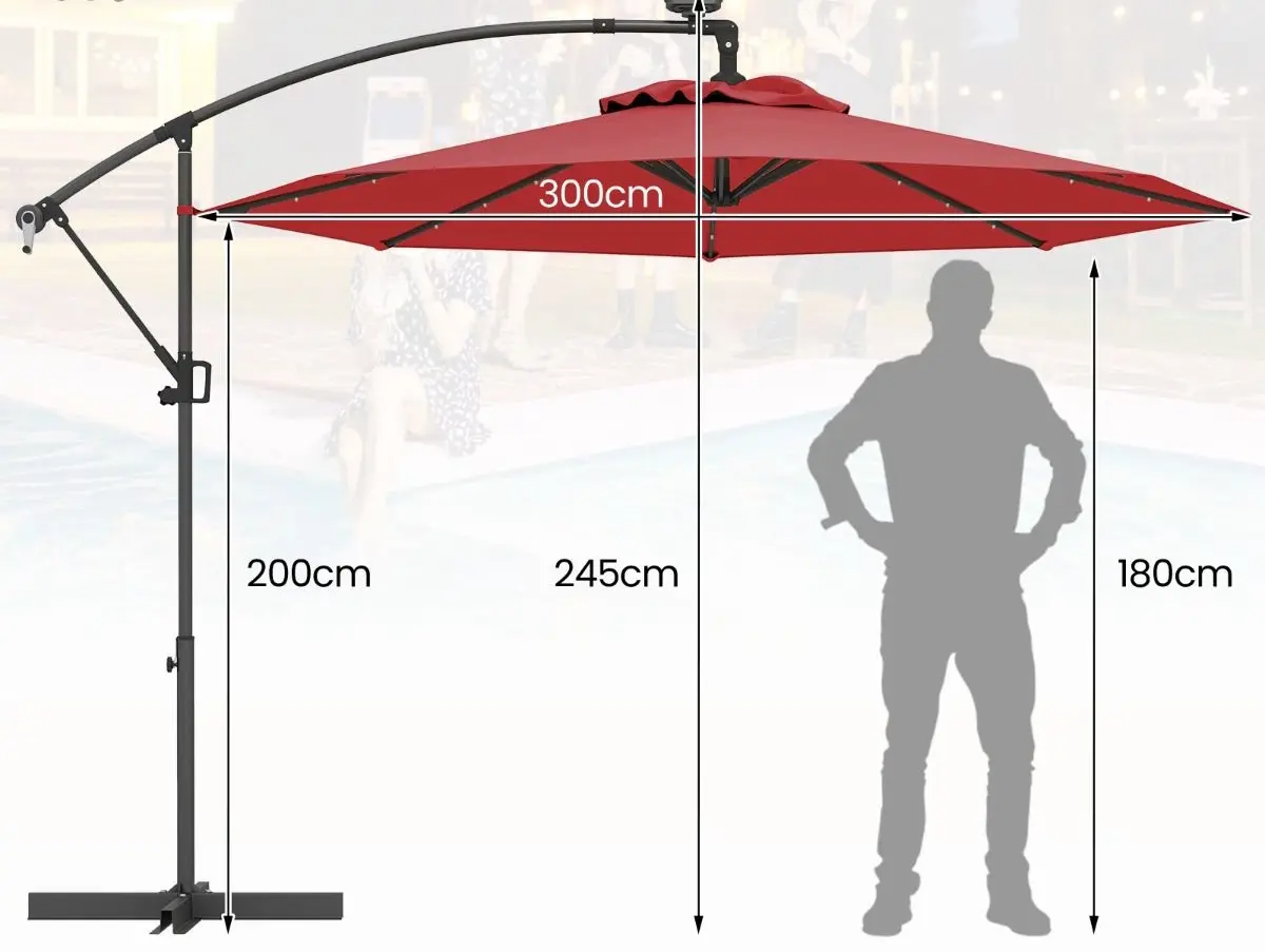 10 Feet Patio Offset Umbrella plus 40 Solar-Powered LED Lights-Wine in color, assembled