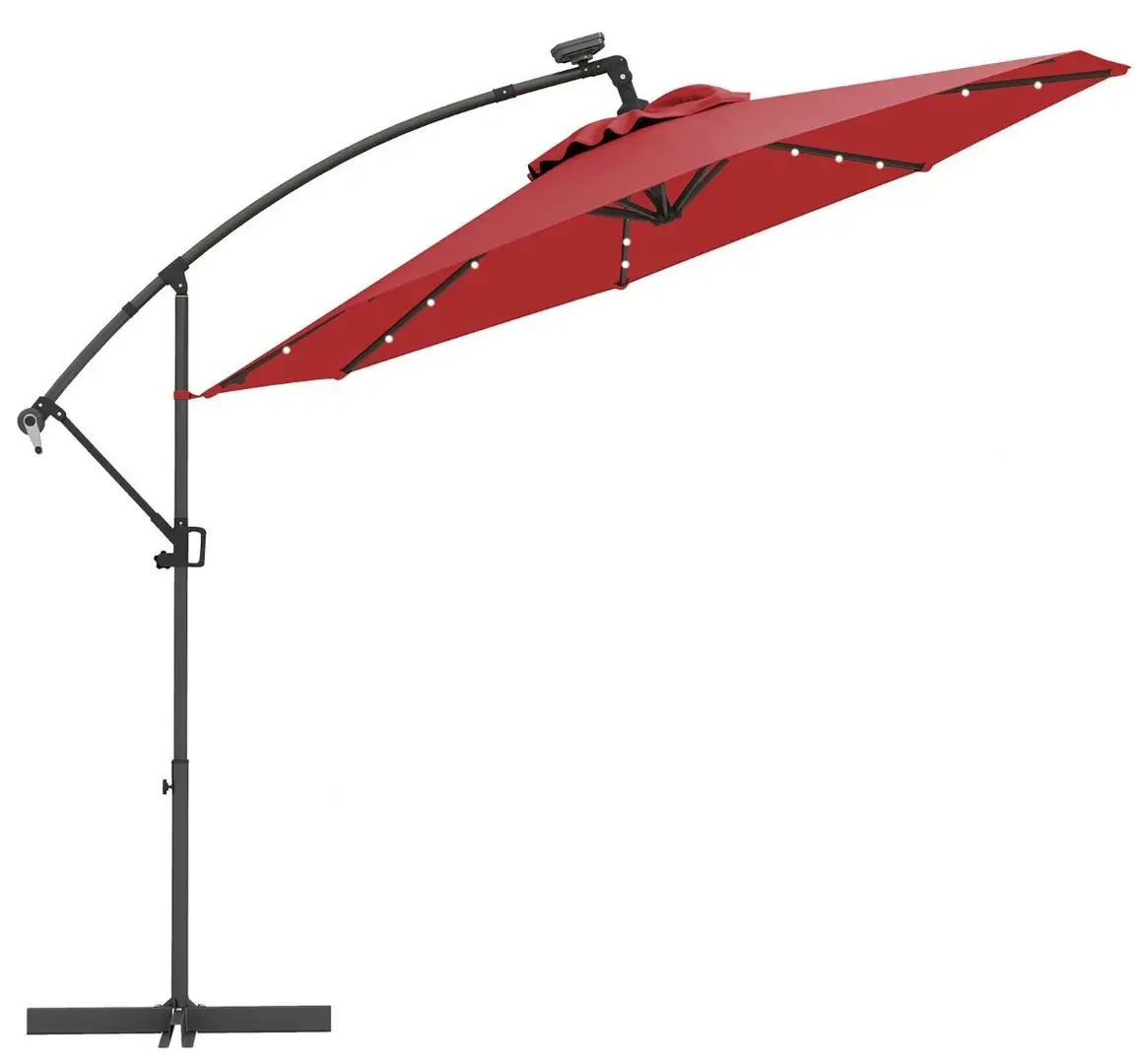10 Feet Patio Offset Umbrella plus 40 Solar-Powered LED Lights-Wine in color, assembled