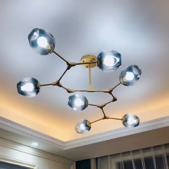 Nordic Molecule Ceiling Pendant Light Dimpled Glass Living Room Chandelier with Pivot Joint -
