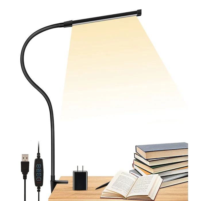 12 watt eye-caring reading light with usb input, clip on, black, no box